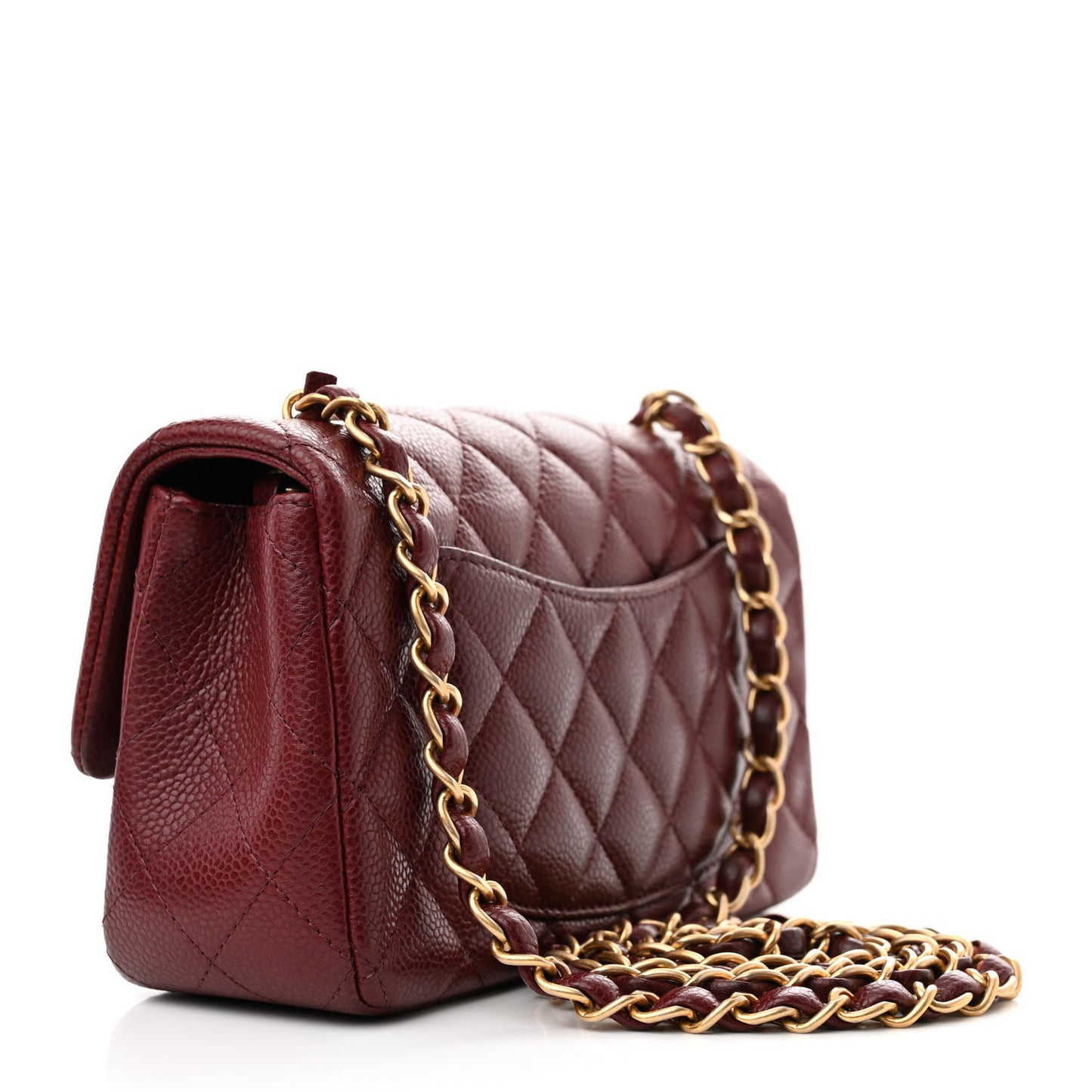 Caviar Quilted Mini Rectangular Flap Dark Red