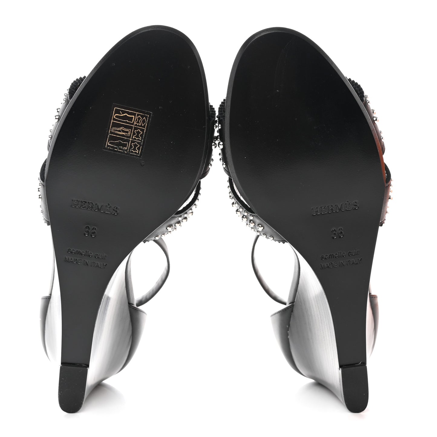 Calfskin Clous Legend Wedge Sandals 36 Black
