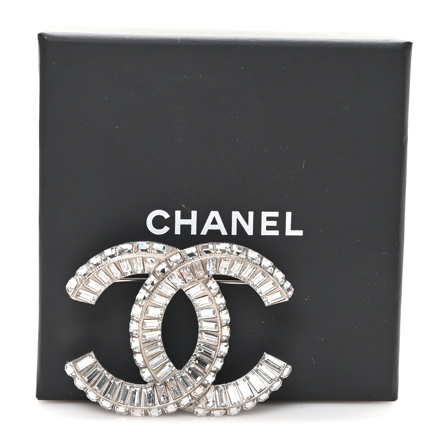 Baguette Crystal CC Brooch Silver