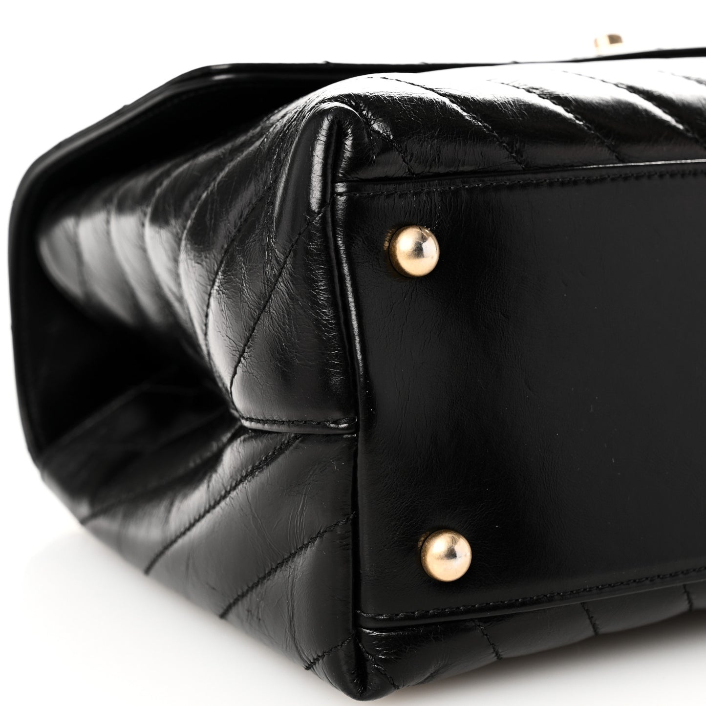 Calfskin Lizard Chevron Quilted Small Coco Handle Flap Black