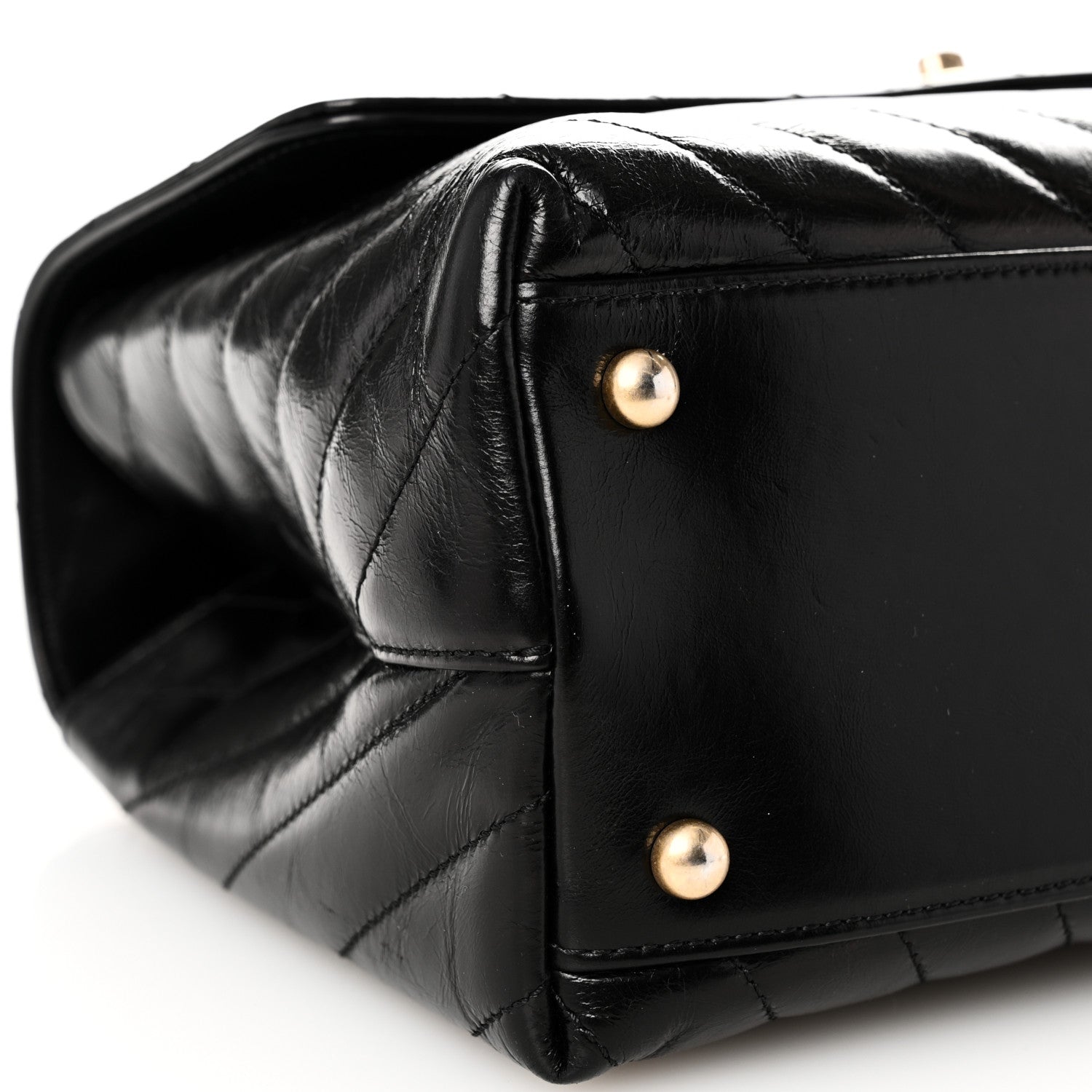 Chanel Calfskin Lizard Chevron Quilted Small Coco Handle Flap Black 9 of 10