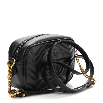 Gucci Calfskin Matelasse Mini GG Marmont Chain Shoulder Bag Black 3 of 11