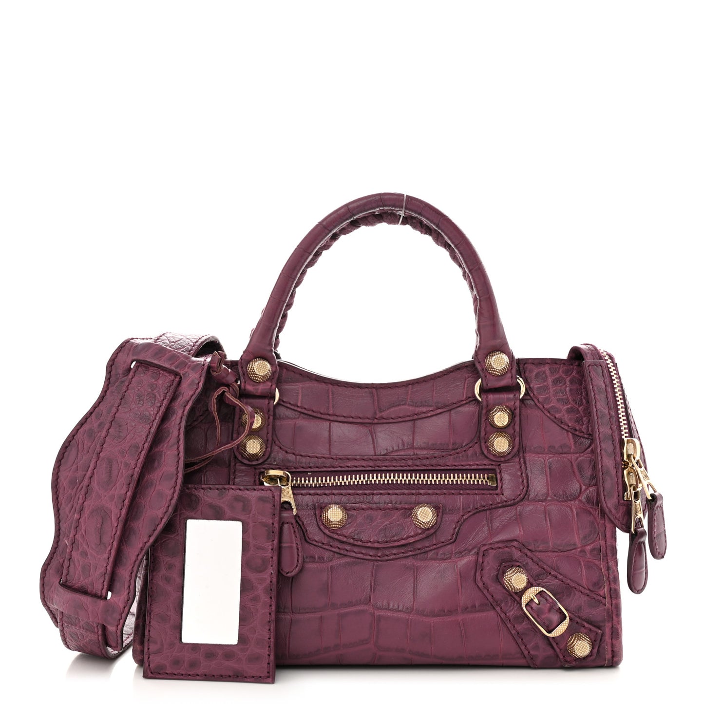 Calfskin Crocodile Embossed Giant 12 Gold Hardware Mini City Violet Prune