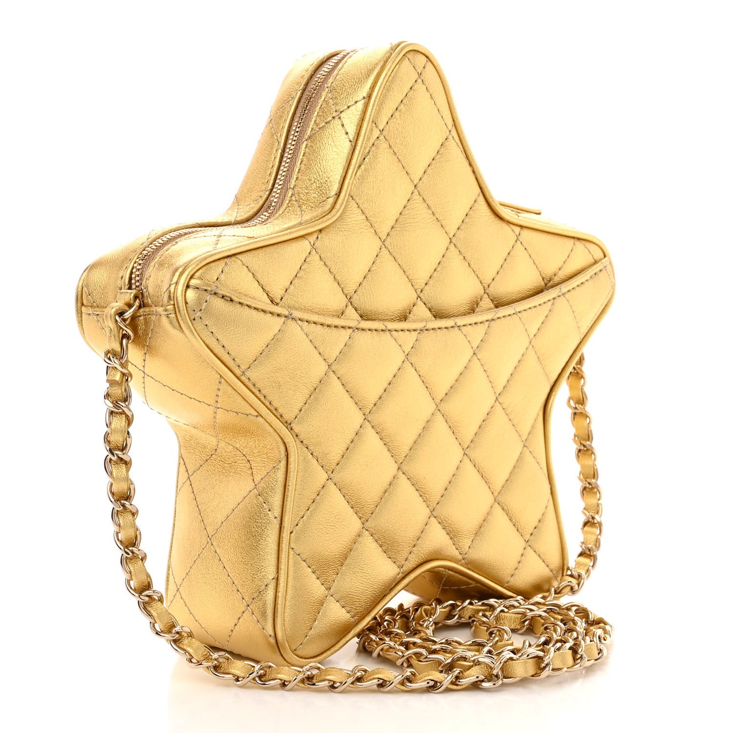 Metallic Lambskin Quilted Walk Of Fame Star Bag Gold