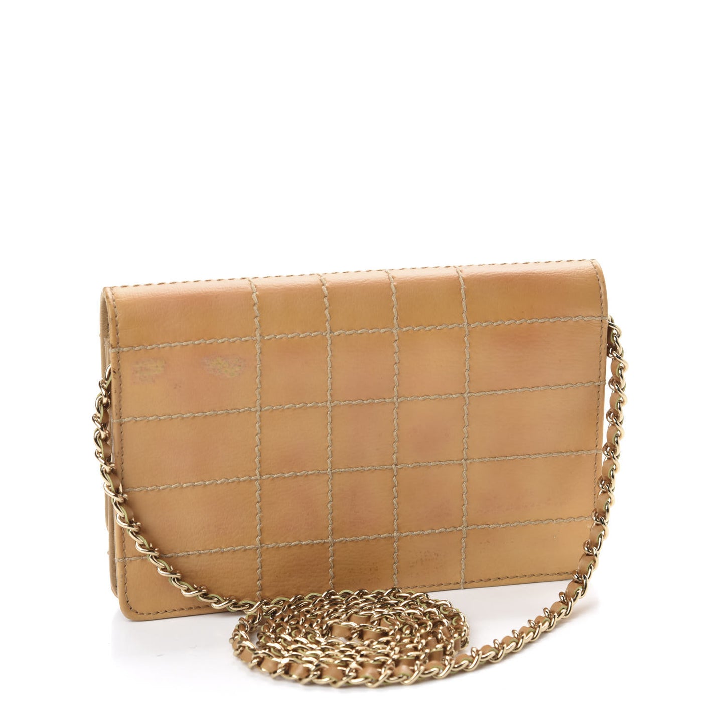 Calfskin Stitched Square Quilted Wallet On Chain WOC Beige