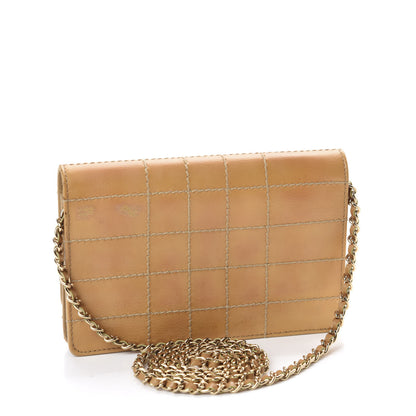 Chanel Calfskin Stitched Square Quilted Wallet On Chain WOC Beige 3 of 16