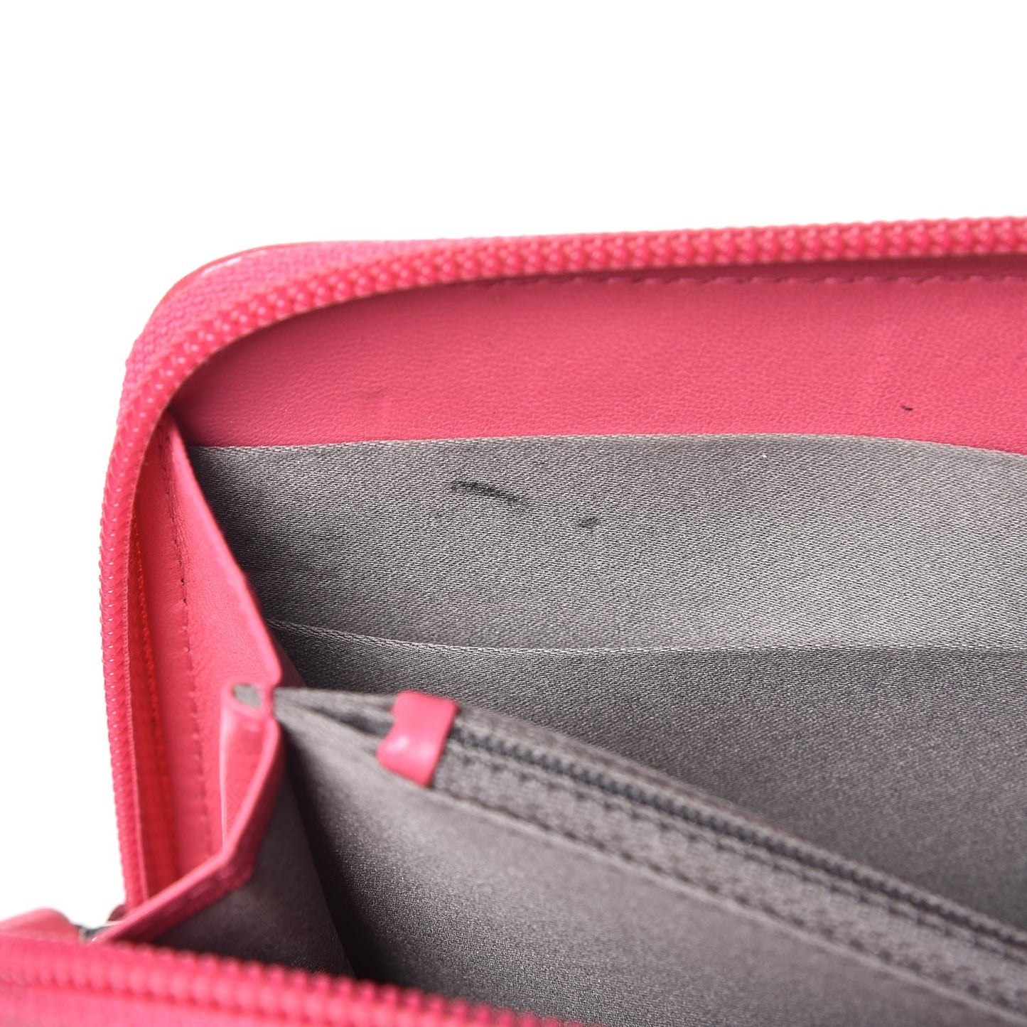 Patent Calfskin Lucky Symbols Zip Around Wallet Fuchsia