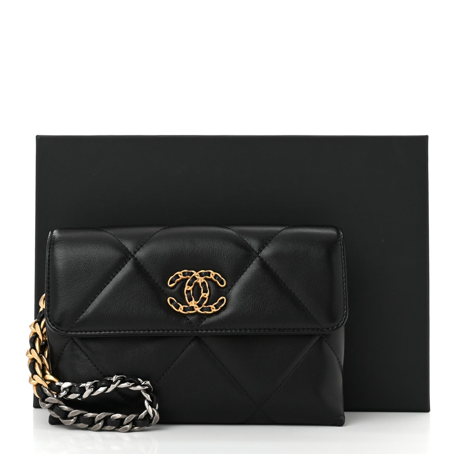 Lambskin Quilted Chanel 19 Flap Clutch Black