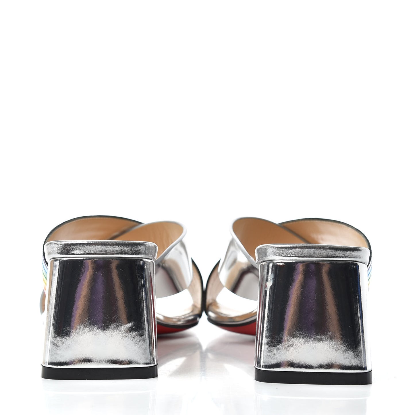 Metallic Calfskin Rainbow Arkenmule 55 Slide Sandals 37.5 Silver Multicolor