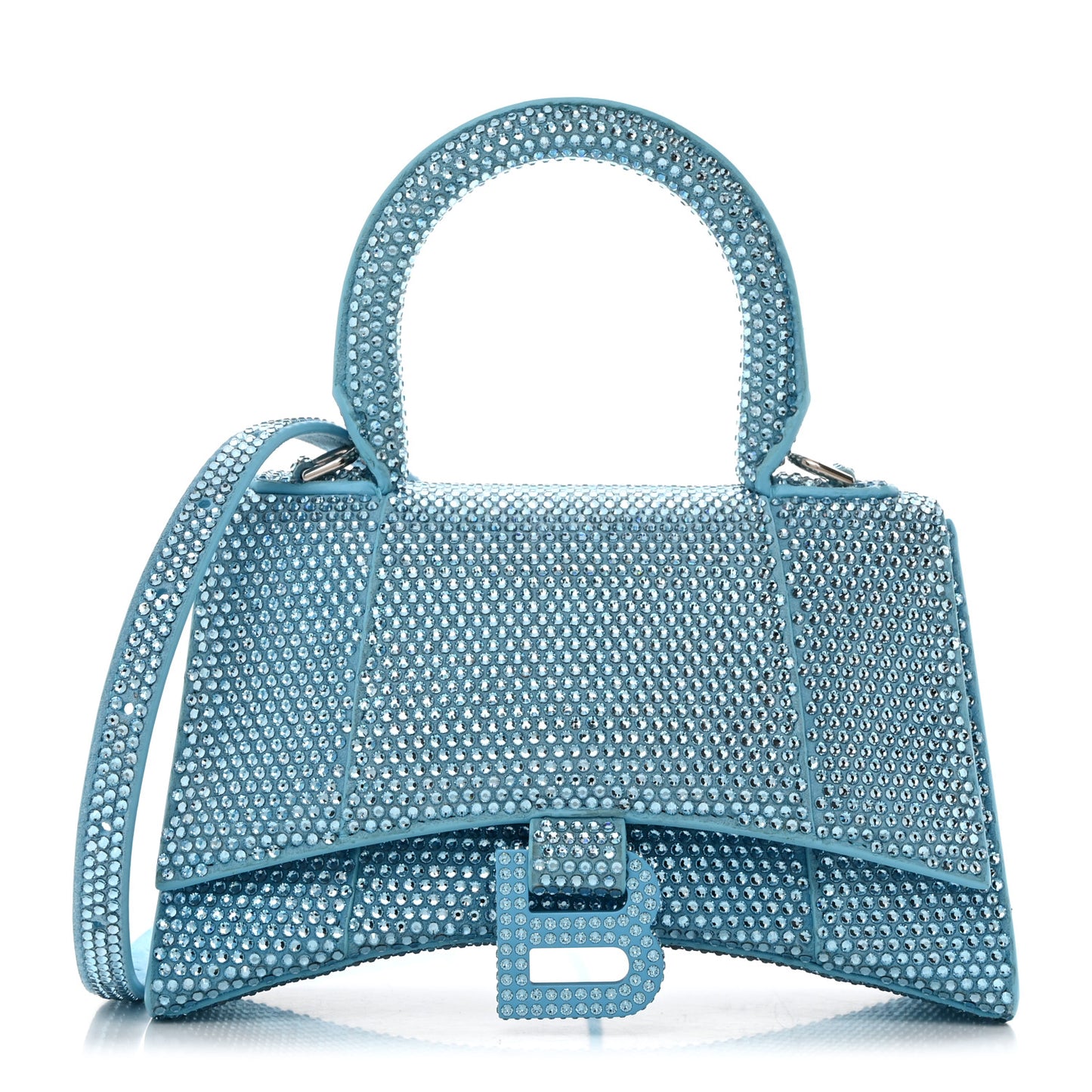 Strass Suede Hourglass Top Handle Bag XS Light Blue