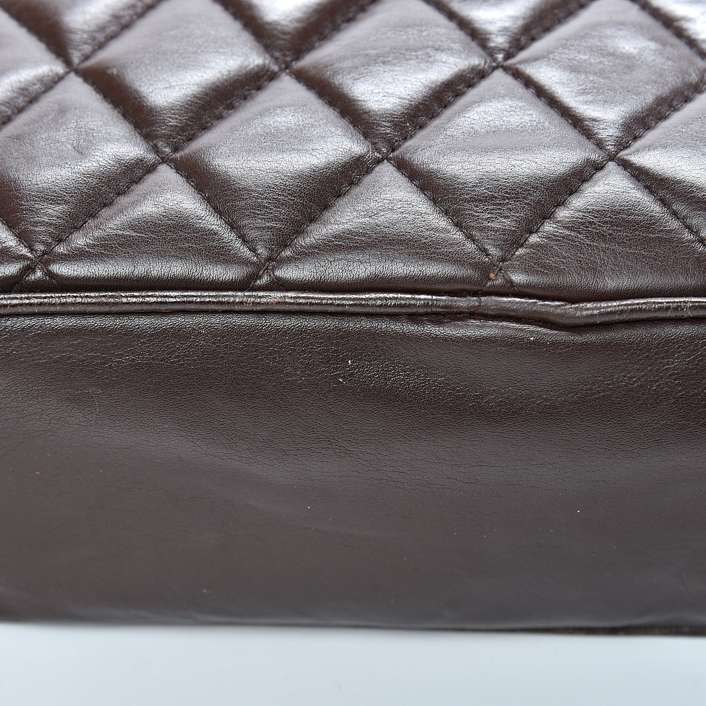 Lambskin Quilted Large Camera Case Brown