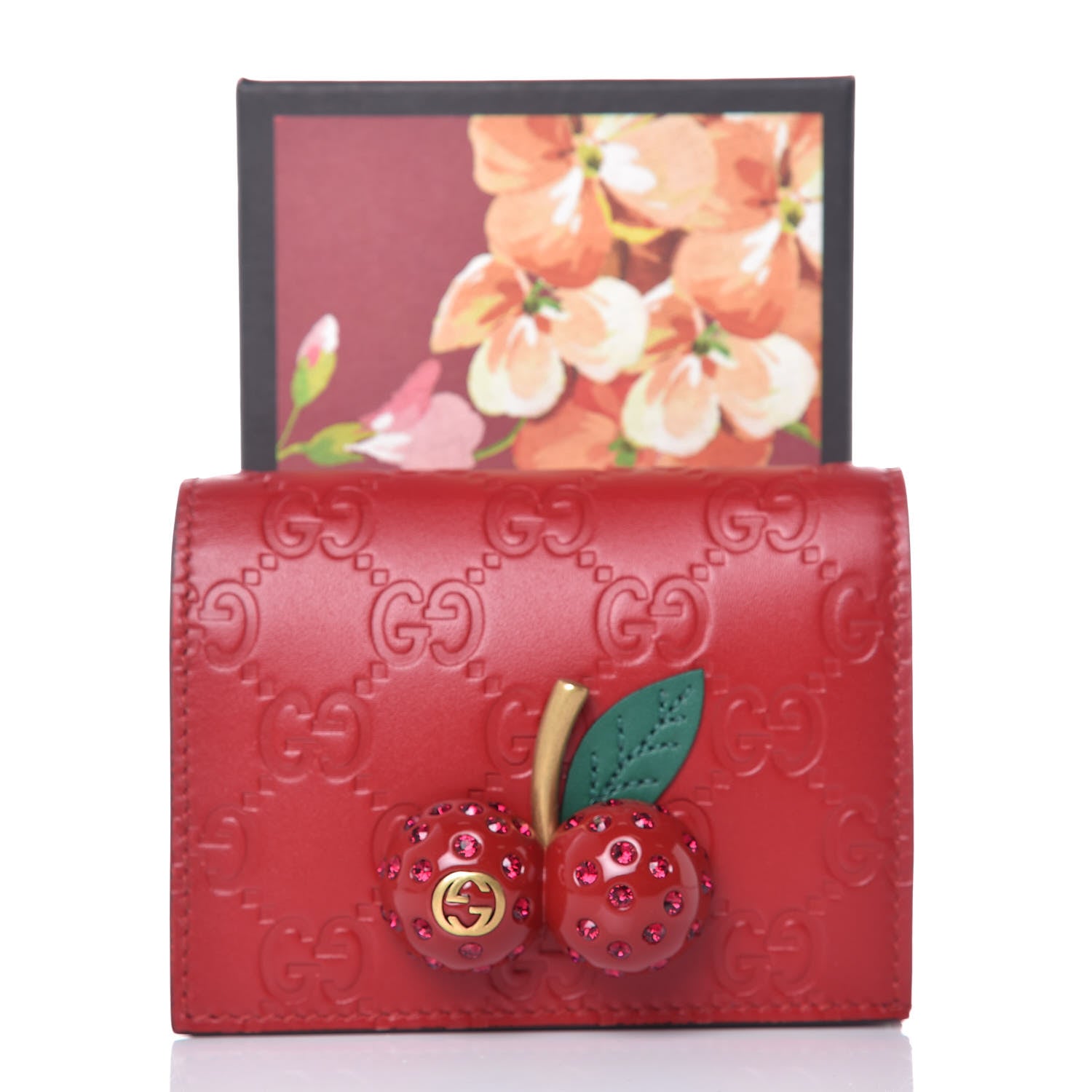 Gucci Guccissima Cherries Card Case Wallet Hibiscus Red 9 of 9