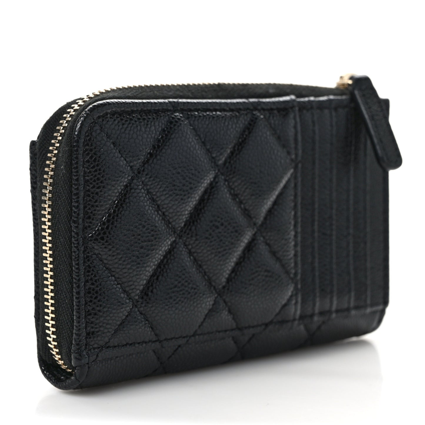 Caviar Quilted CC Zip Around Card Holder Black