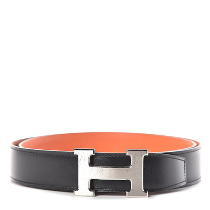 Hermes Box Togo 32mm H Belt 100 Black Orange 1 of 6