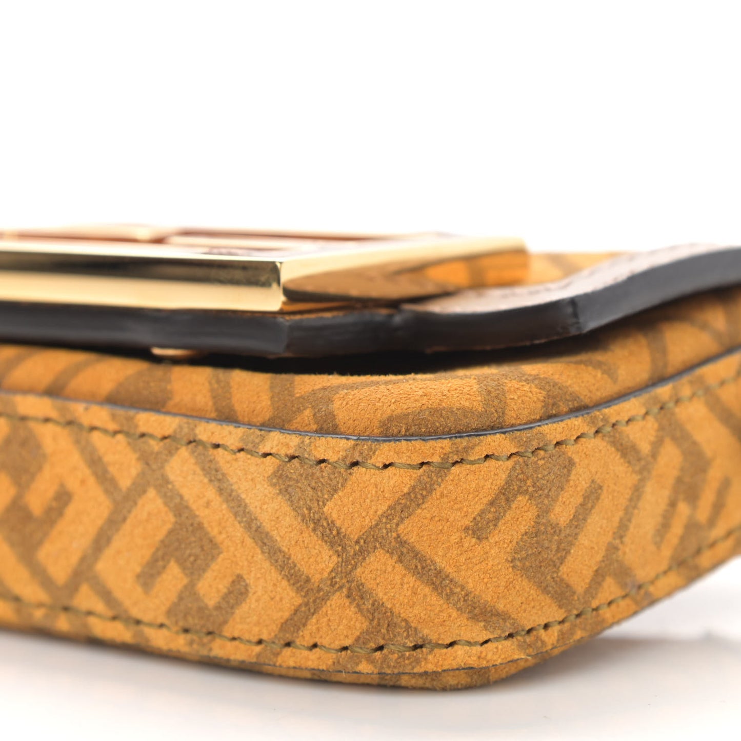 Suede Vitello Ceylon FF Nano Maxi Buckle Baguette Charm Giallo Sand