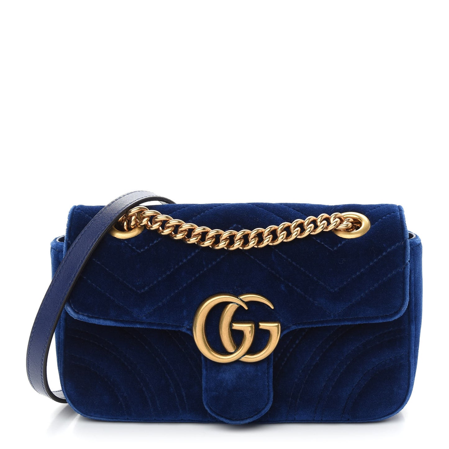 Velvet Matelasse Mini GG Marmont Shoulder Bag Cobalt Blue