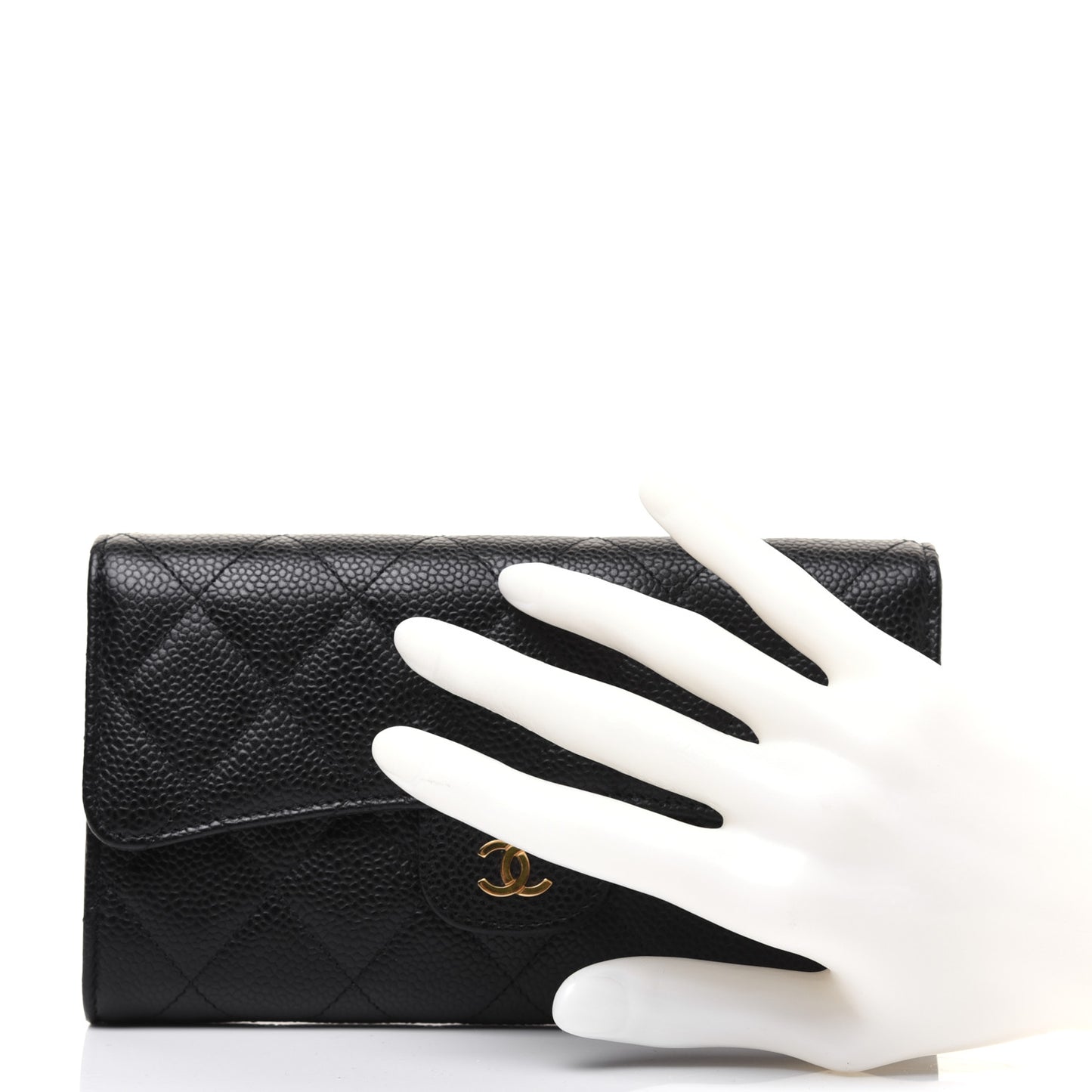 Caviar Quilted Large Flap Wallet Black