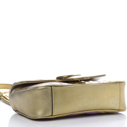Gucci Metallic Calfskin Matelasse Mini GG Marmont Shoulder Bag Gold Pink 6 of 11