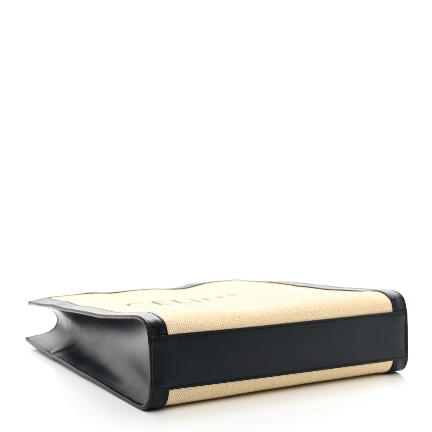 Canvas Calfskin Logo Print Small Vertical Cabas Natural Navy