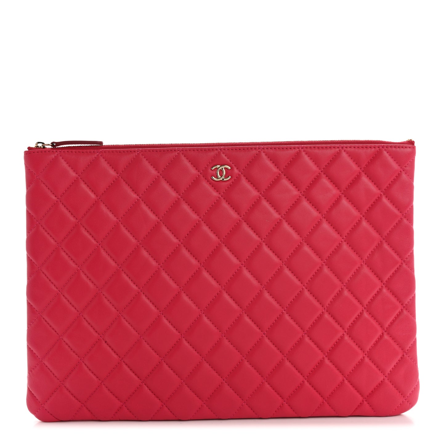 Lambskin Quilted Large Cosmetic Case Fuchsia