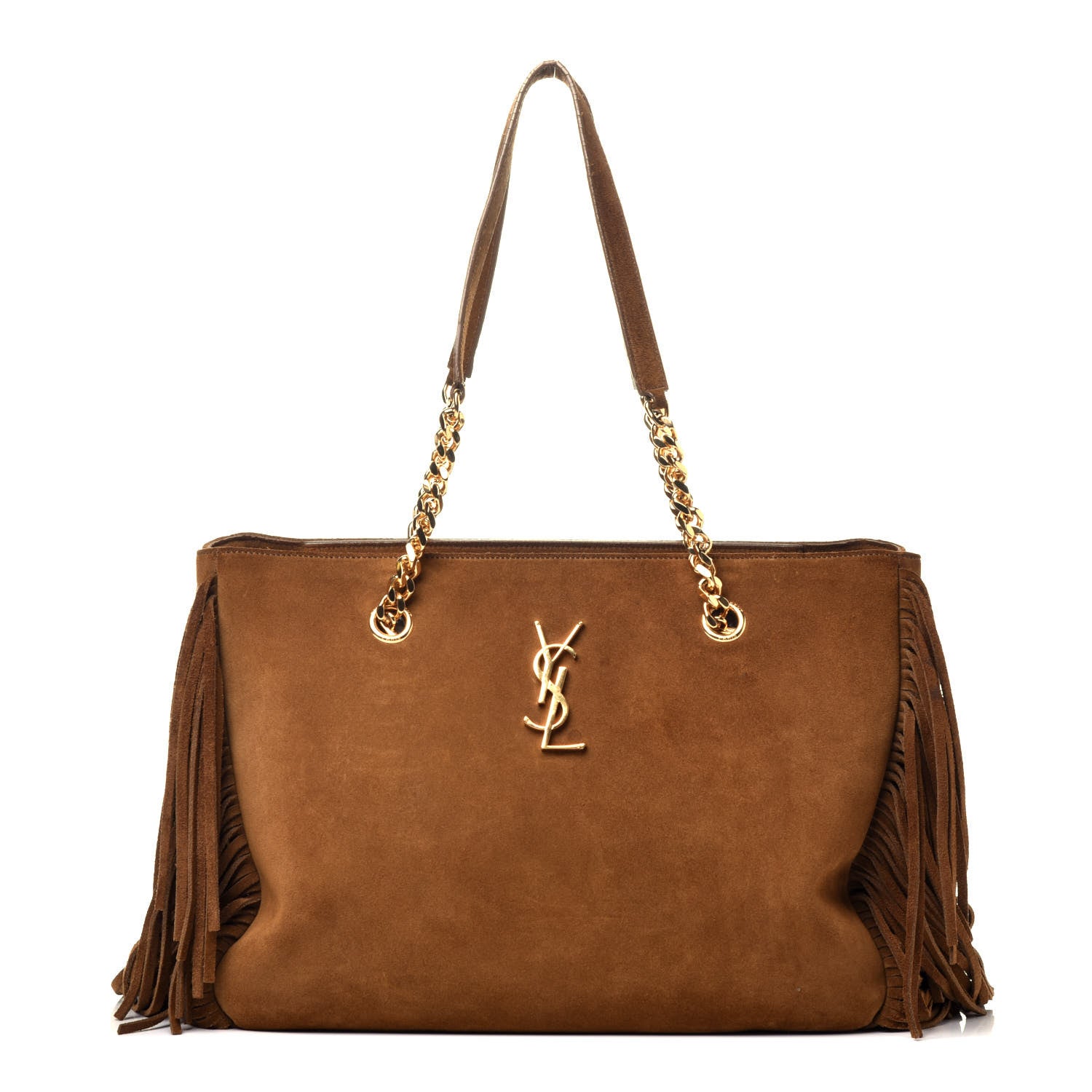 Saint Laurent Suede Fringe Monogram Shopping Tote Light Ochre 1 of 8