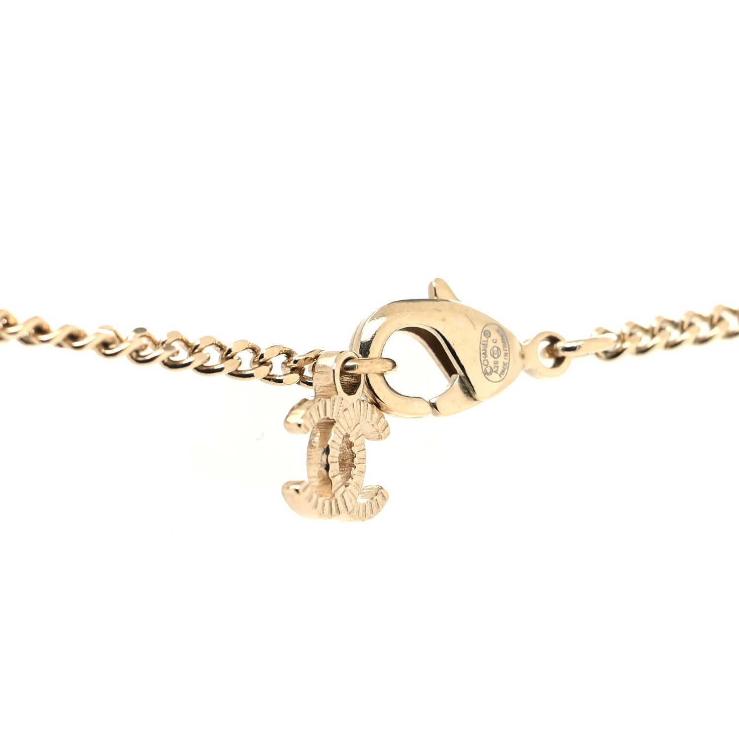 Chanel Crystal Pearl CC Drop Camellia Necklace Gold 4 of 5