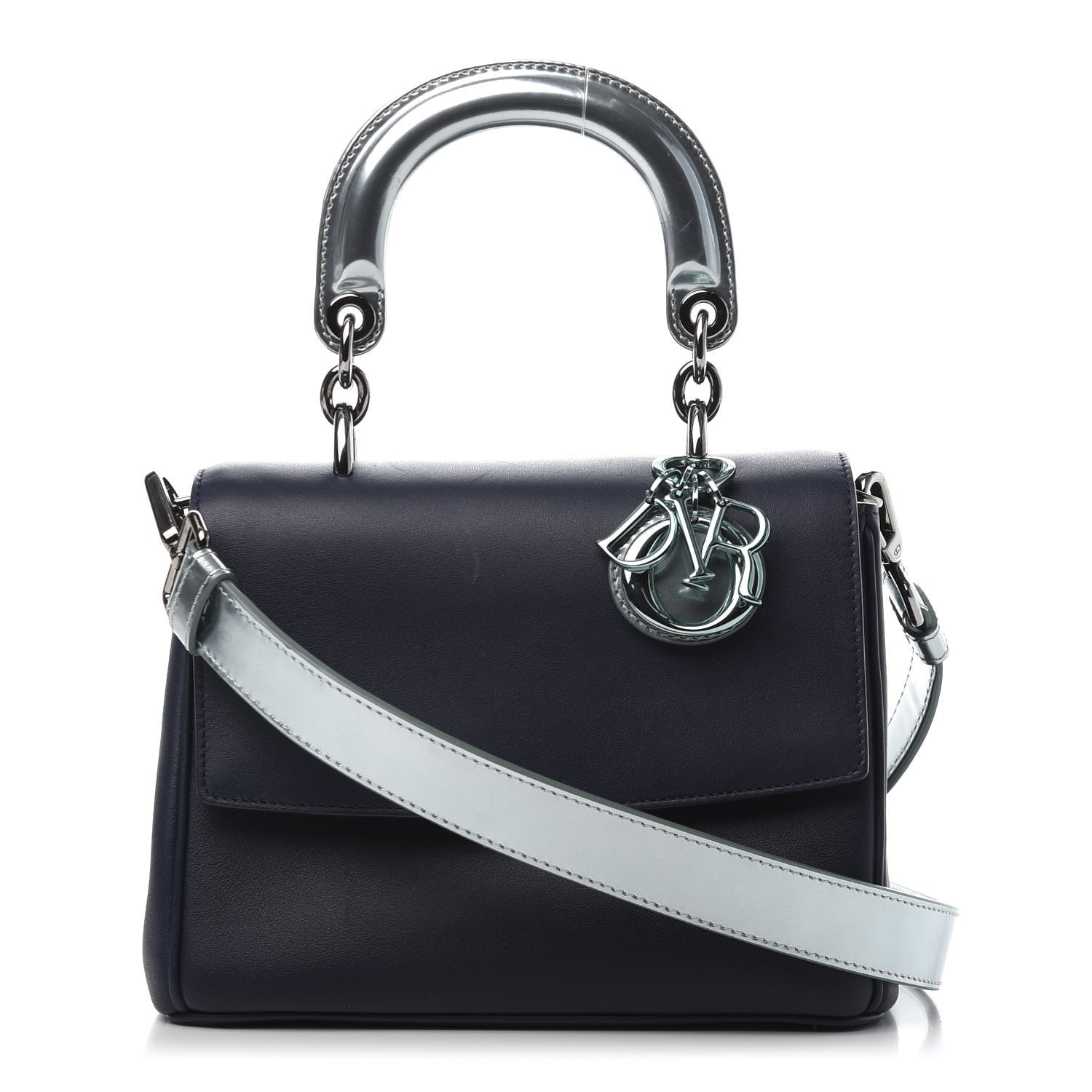 Christian Dior Metallic Patent Smooth Calfskin Mini Be Dior Flap Navy Light Blue 1 of 14