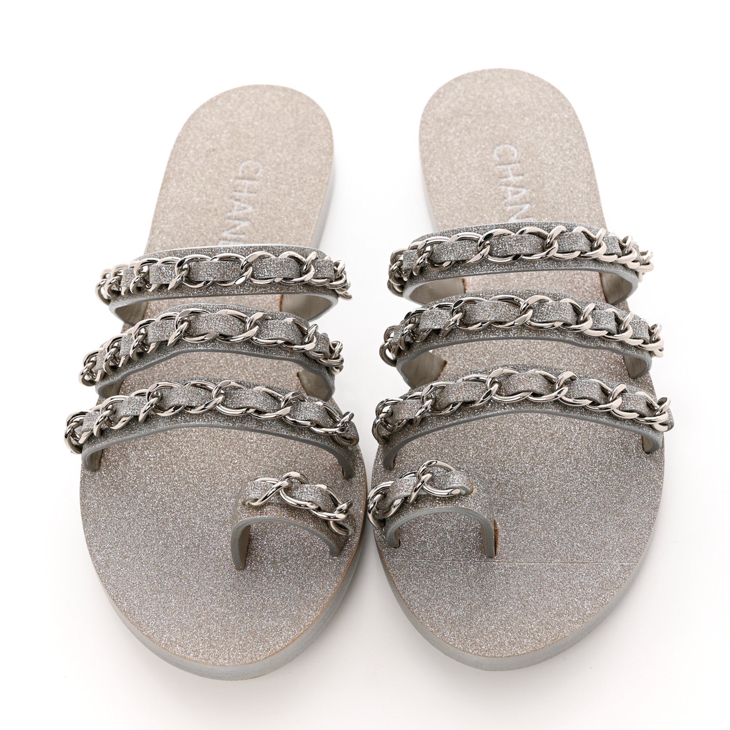 Chanel Fantasy Goatskin Chain Mules 38.5 Light Grey 5 of 9