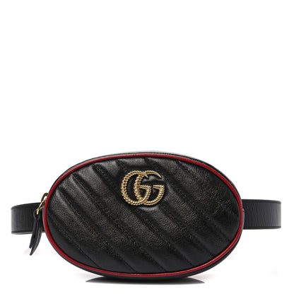 Gucci Azalea Calfskin Matelasse Diagonal Torchon GG Marmont Belt Bag 85 34 Black Romantic Cerise 1 of 8