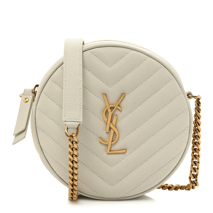 Saint Laurent Grain De Poudre Matelasse Chevron Quilted Round Vinyle Camera Bag Crema Soft 1 of 11