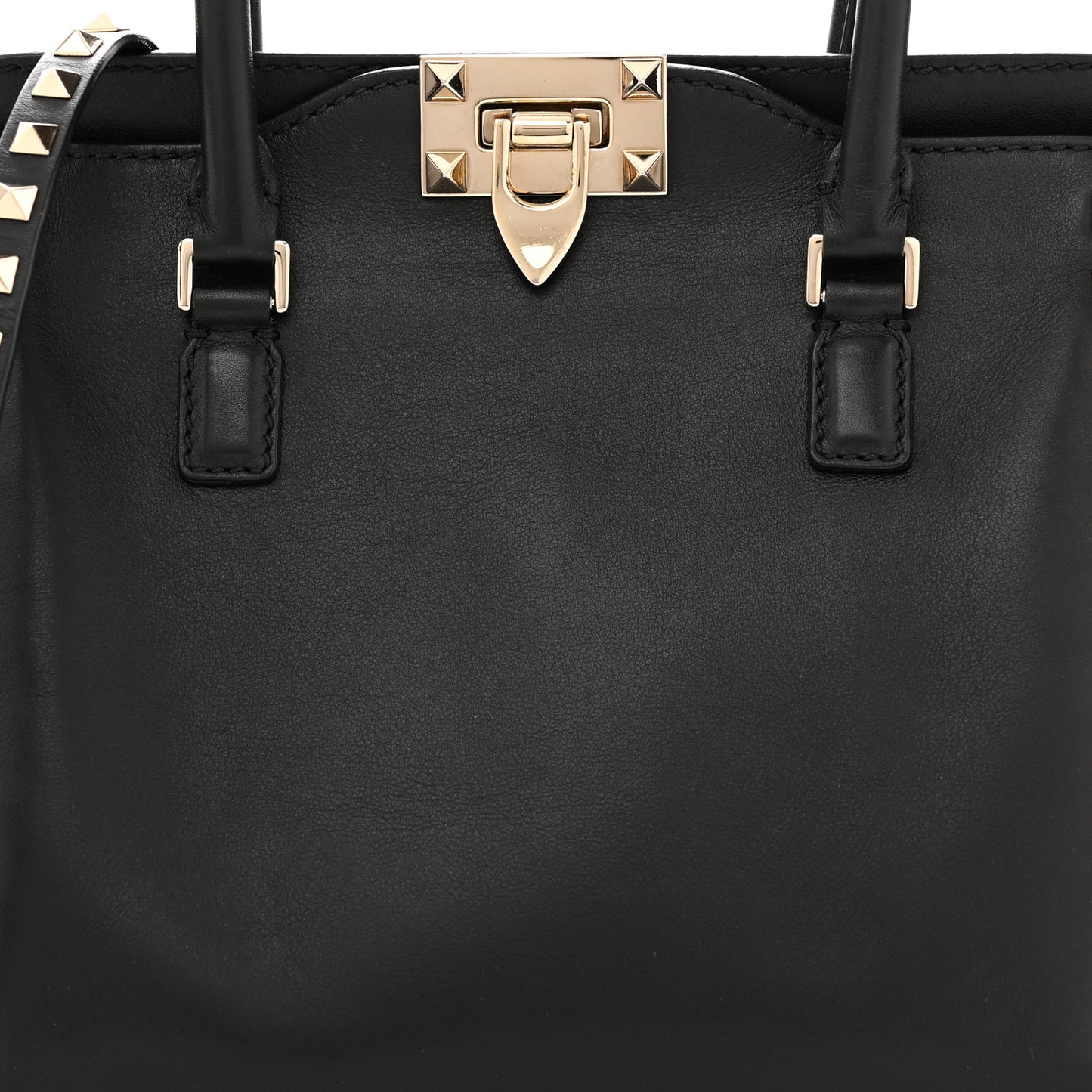 Vitello Small Rockstud Double Handle Tote Black
