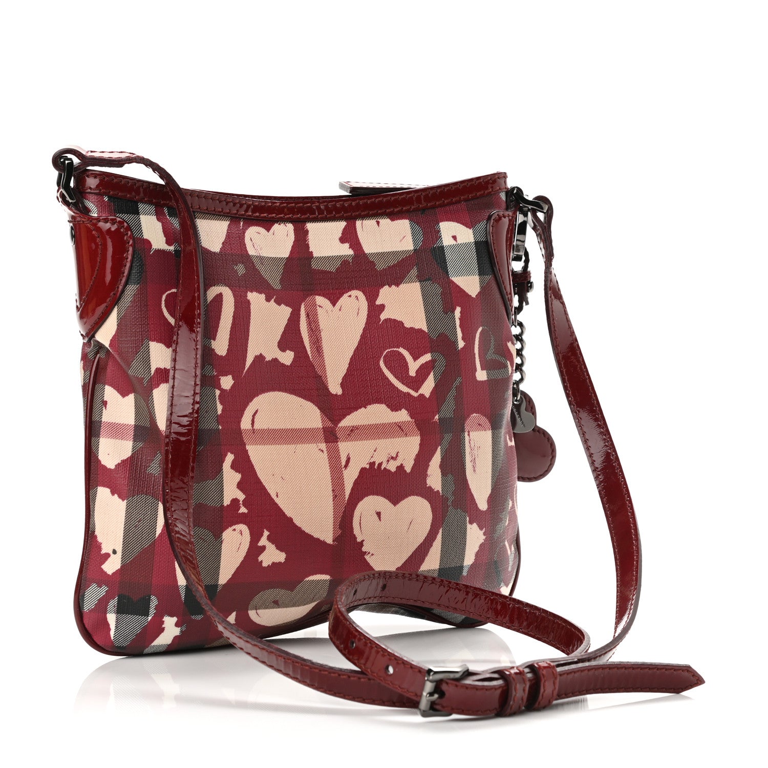 Burberry Nova Check Heart Crossbody Clutch Bag Berry Red 3 of 11