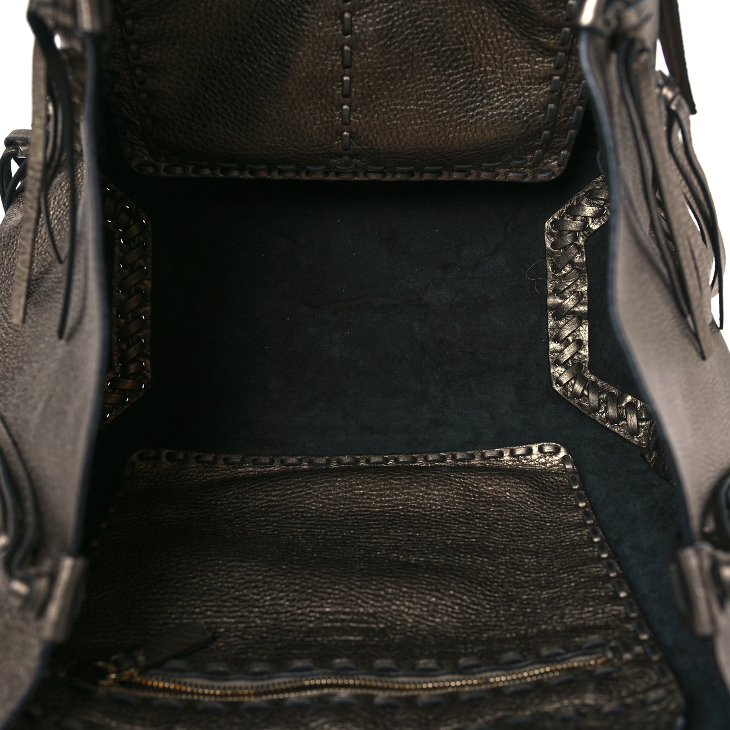 Metallic Grained Calfskin C-Rockee Fringe Tote Sasso
