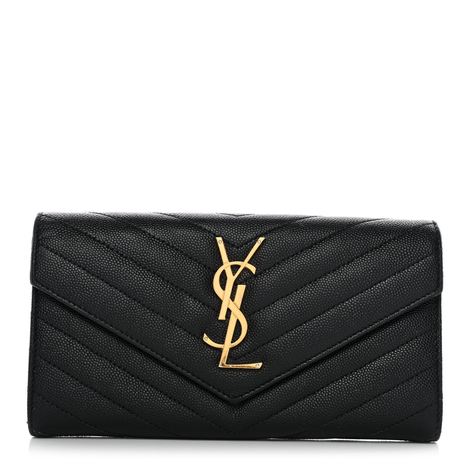 Saint Laurent Grain De Poudre Matelasse Chevron Monogram Flap Wallet Black 1 of 9