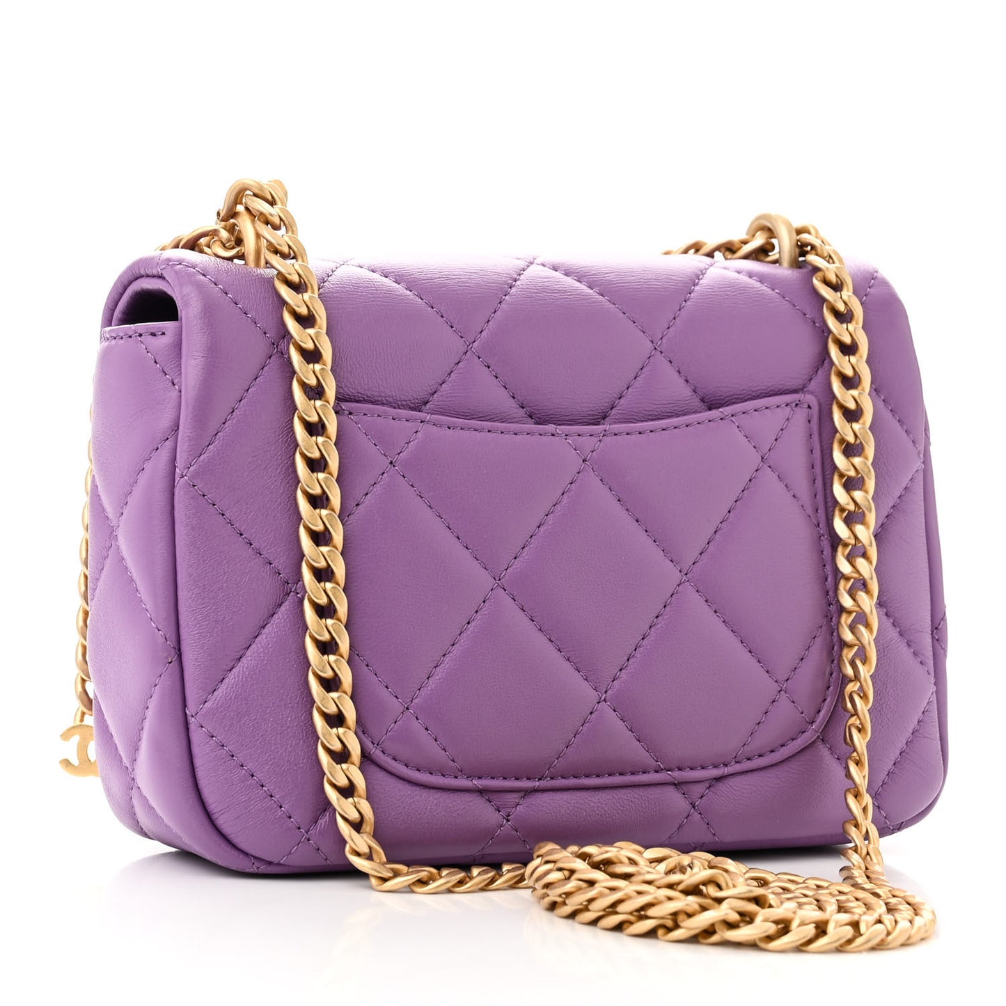 Lambskin Enamel Quilted Mini Pending CC Square Flap Purple