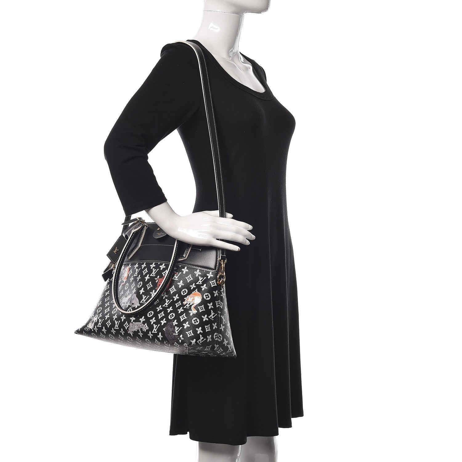 Louis Vuitton Calfskin Catogram Alma Souple MM Black 2 of 11