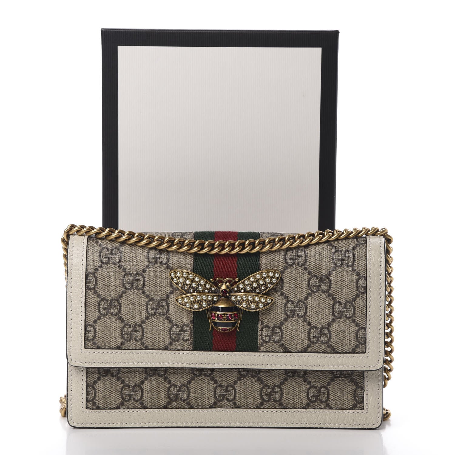 Gucci GG Supreme Monogram Web Queen Margaret Chain Wallet White 10 of 10