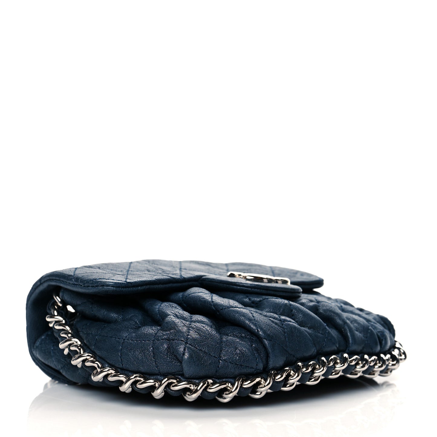 Washed Lambskin Quilted Mini Chain Around Flap Navy Blue
