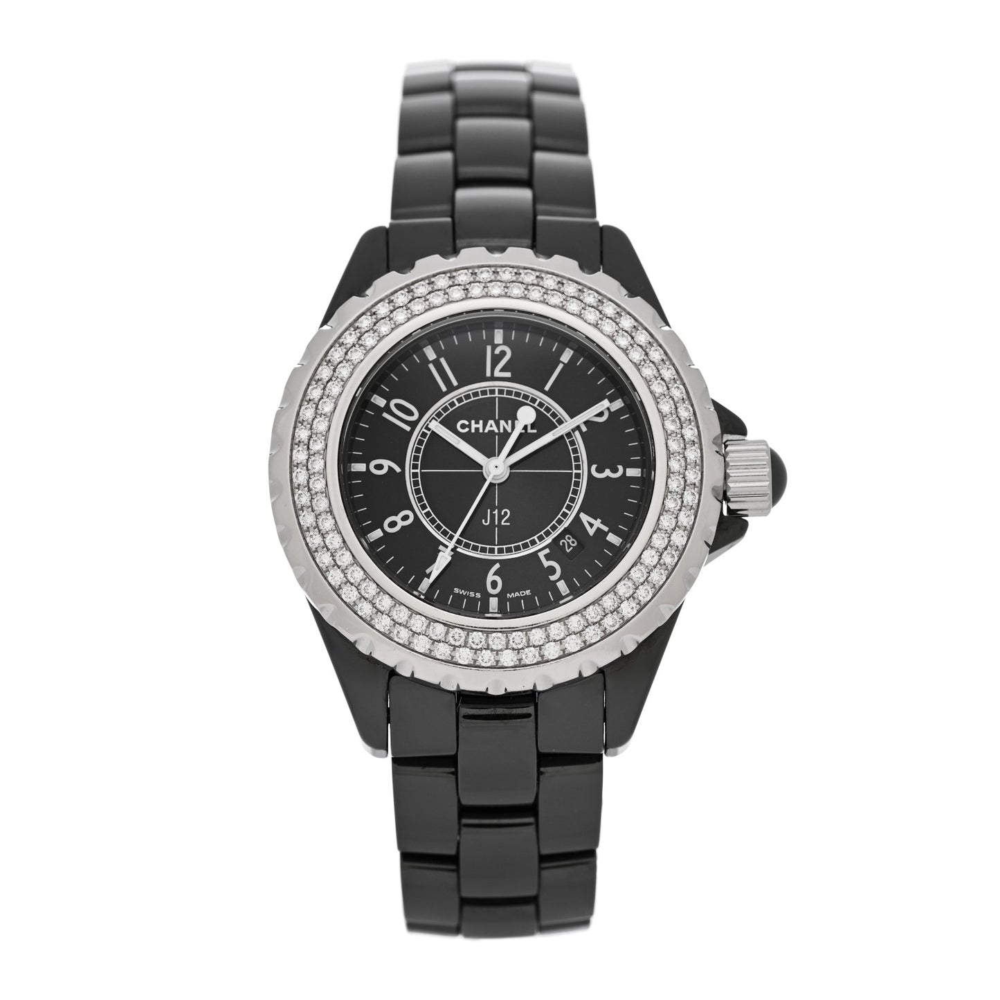 Stainless Steel Ceramic Diamond Pave Bezel 33mm J12 Quartz Watch Black