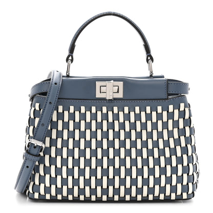 Fendi Calfskin Woven Mini Peekaboo Iconic Satchel Mirto White Ice 1 of 8