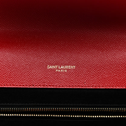 Saint Laurent Grain De Poudre Mixed Matelasse Large Triquilt Monogram Satchel New Red 6 of 11