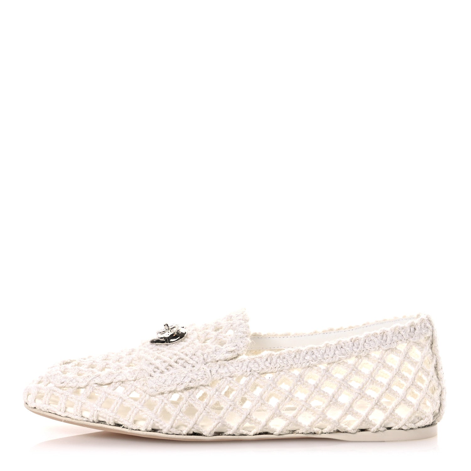 Chanel Cord Braided CC Mocassin Loafers 39.5 White 1 of 9