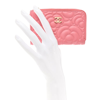 Chanel Caviar Camellia Embossed Key Holder Case Pink 2 of 7