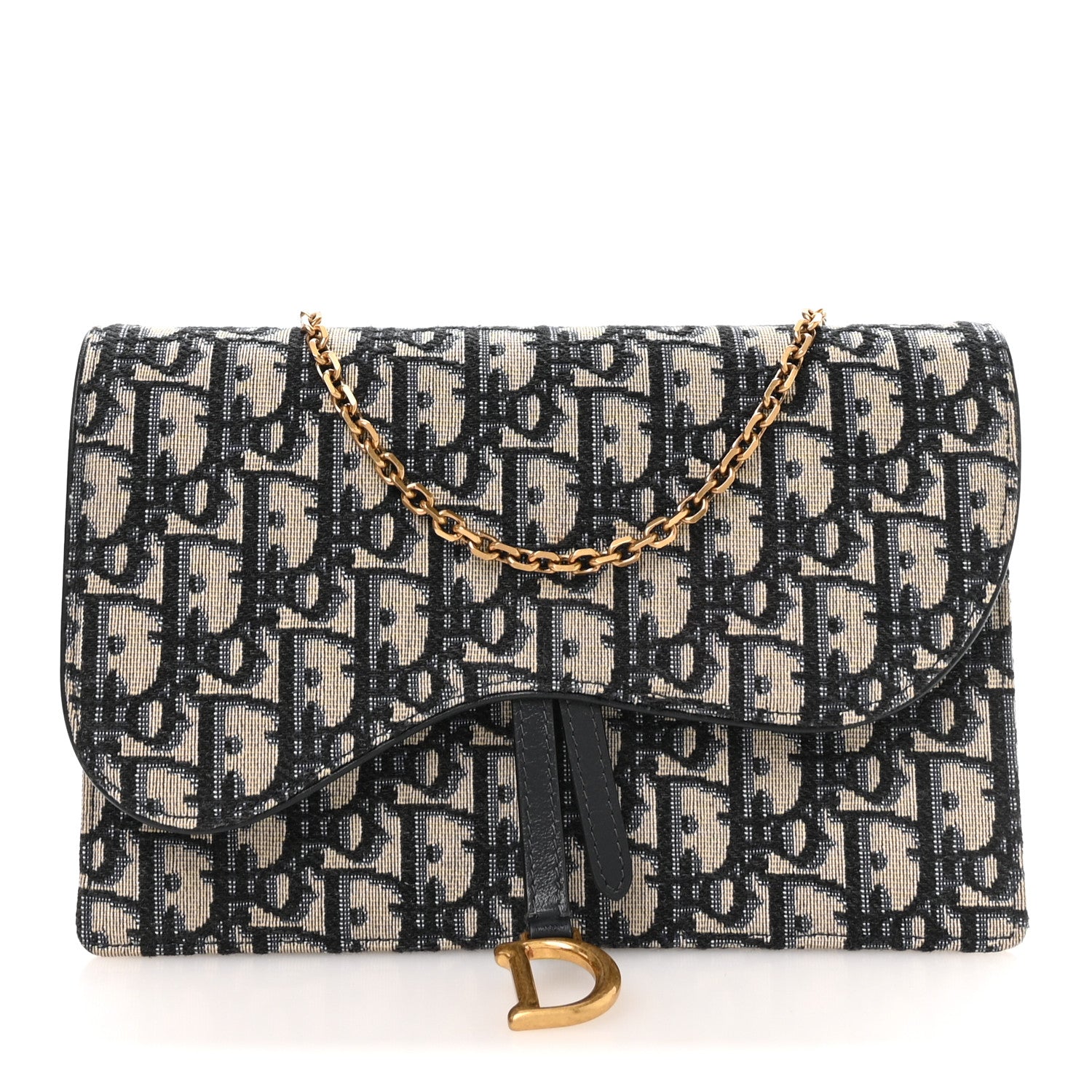 Christian Dior Oblique Saddle Chain Pouch Blue 1 of 11