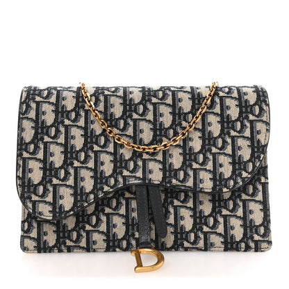 Christian Dior Oblique Saddle Chain Pouch Blue 1 of 11
