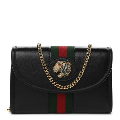 Gucci Textured Calfskin Web Mini Rajah Slim Flap Shoulder Bag Black 1 of 10