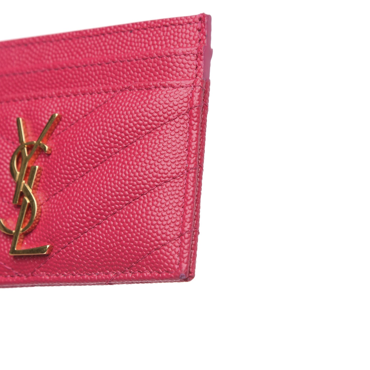 Saint Laurent Grain De Poudre Matelasse Chevron Monogram Credit Card Case Fresh Fuxia 9 of 10