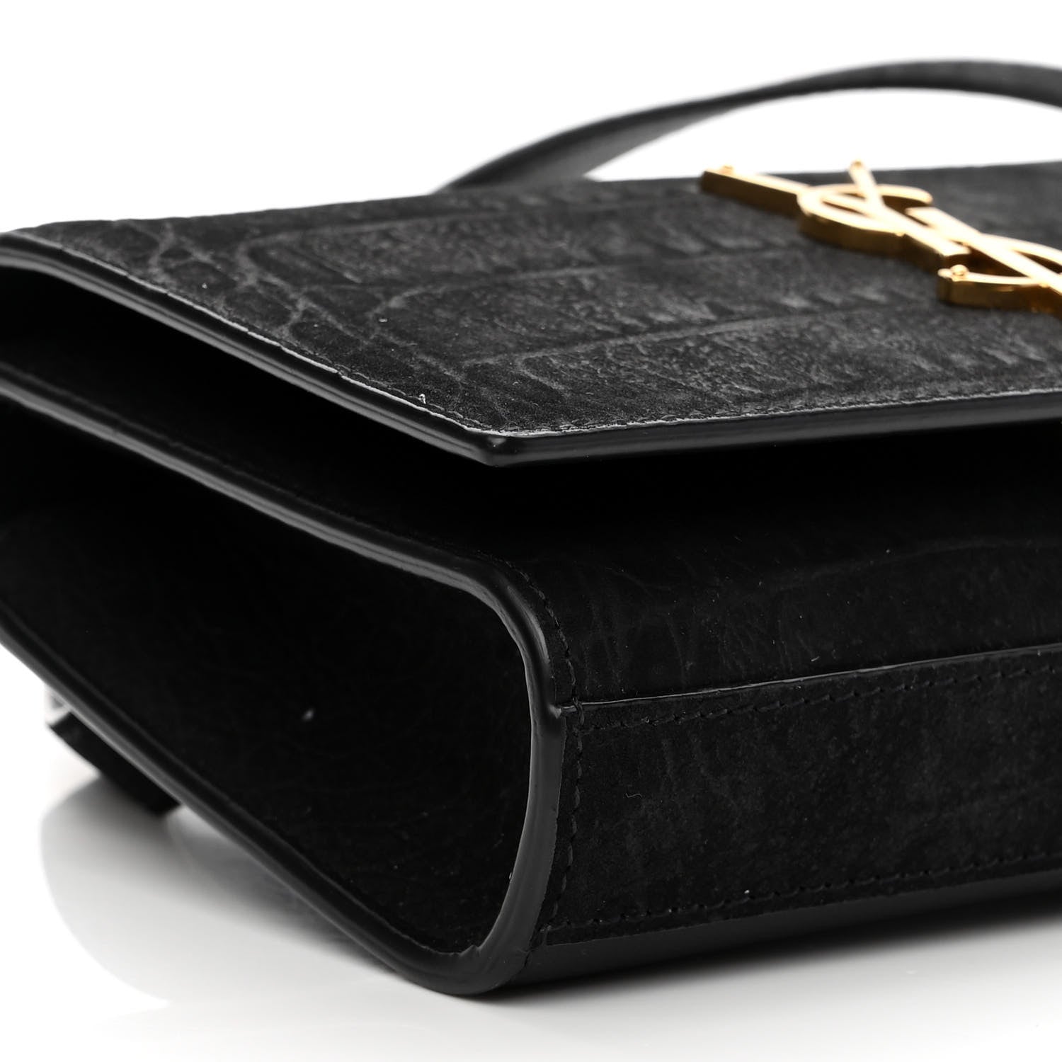 Saint Laurent Suede Crocodile Embossed Monogram Kate Belt Bag Black 8 of 10