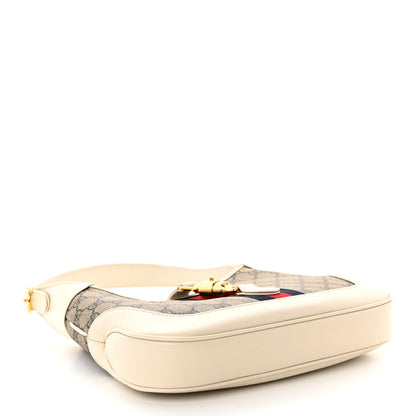 Gucci GG Supreme Monogram Textured Dollar Calfskin Web Small Jackie 1961 Hobo Beige Ebony Mystic White 4 of 10