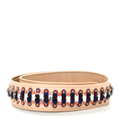 Fendi Raffia Crystal Floral Strap You Beige Navy 2 of 4